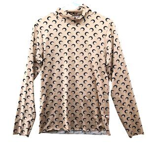Marine Serre Borderline Mock Neck Top Womens L Beige Black Moon Crescent